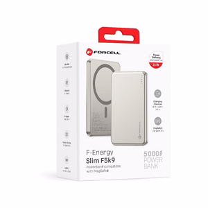 Forcell F-Energy Slim F5K9 -varavirtalähde, MagSafe-yhteensopiva, 5000 mAh, 15 W, QC 4.0, PD 3.0, Cloud Dancer
