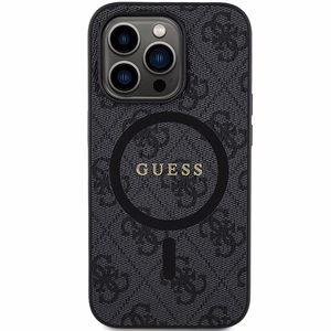 Guess-suojakuori iPhone 15 Pro Max 6,7' GUHMP15XG4GFRK musta HC MAGSAFE PU 4G RING CLASSIC LOGO