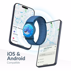 Beeep OneTag -paikannin lasten Velcro-rannekkeella, Dolphin, Apple Find My / Android