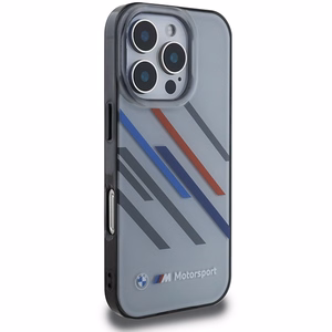 BMW Motosport IML Random Stripes Suojakuori iPhone 16 Pro Max:lle - harmaa