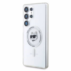 Karl Lagerfeld Button Choupette Head Printed Logo MagSafe Suojakuori Samsung Galaxy S25 Ultra Valkoinen
