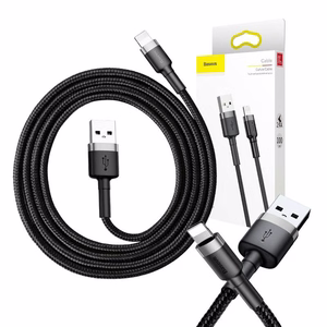 Baseus Cafule USB-A - Lightning -kaapeli, 2.4A, 1.0 m, harmaa-musta, CALKLF-BG1