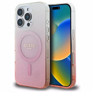 Guess IML Glitter Gradient MagSafe Suojakuori iPhone 16 Pro:lle - vaaleanpunainen