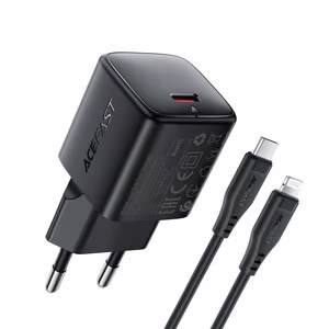 Acefast A118 30W GaN USB-C verkkolaturi 1.2m USB-C Lightning kaapelilla - musta