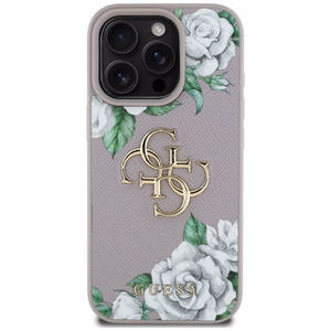 Guess Grained Roses Big 4G Logo Suojakuori iPhone 16 Pro:lle - violetti