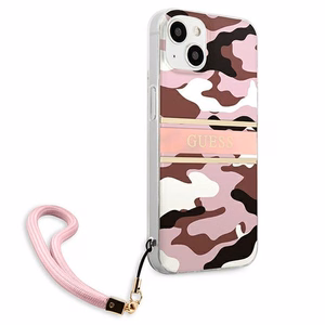 Guess GUHCP13SKCABPI iPhone 13 mini 5.4" vaaleanpunainen/vaaleanpunainen kovakotelo Camo Strap kokoelma