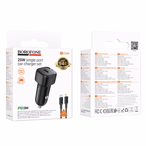Borofone BZ34A Cloud -autolaturi - Type C - PD 20W ja Type C - Lightning -kaapeli, musta