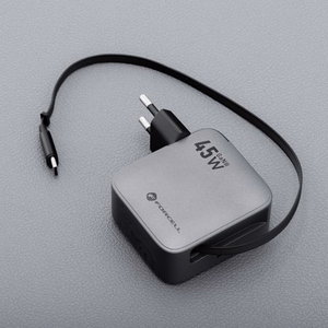 Puhelinlaturi Forcell F-Energy GaN USB C + sisaanvedettava kaapeli USB C PD QC4.0 3A 45W VT-R5 harmaa