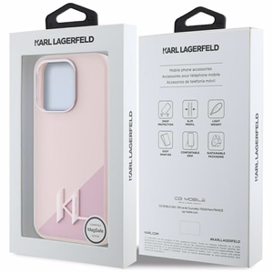 Karl Lagerfeld silikoninen Shadow Metal Initial MagSafe suojakuori iPhone 15 Pro Max:lle - vaaleanpunainen