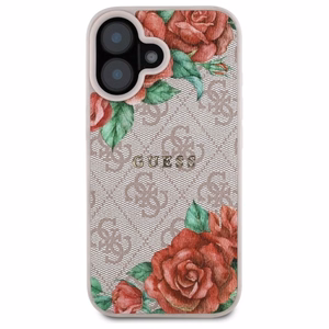 Guess GUHMP16SP4ROPEMCP iPhone 16 6.1" Vaaleanpunainen/Vaaleanpunainen Kova Suojakuori 4G Flowers Print MagSafe