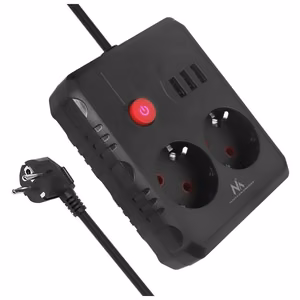 Maclean-jatkojohto, 2 pistorasiaa ja 3 USB-porttia, 110–240 V AC, 50/60 Hz, enint. 2,1 A, 2500 W, 1,5 m, musta, MCE387 B