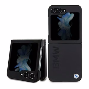 BMW nahkainen Hot Stamp -suojakuori Samsung Galaxy Z Flip 5:lle - musta