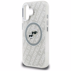 Karl Lagerfeld IML Glitter Karl & Choupette Heads Logo MagSafe suojakuori iPhone 16 - harmaa