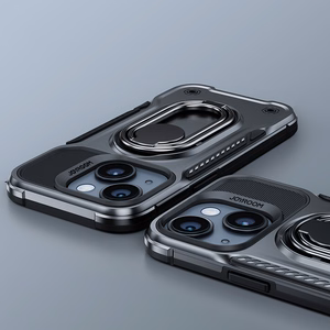 Joyroom Dual sarana tapauksessa iPhone 14 panssaroitu tapauksessa jalusta ja rengas haltija musta