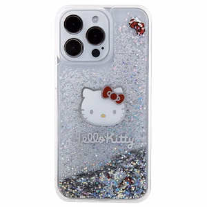 Hello Kitty Liquid Glitter Charms Kitty Head Suojakuori iPhone 15 Pro Max:lle - hopeinen