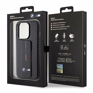 BMW Grip Stand Smooth & Carbon Suojakuori iPhone 15 Pro:lle - musta