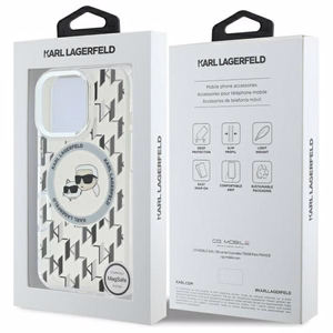Karl Lagerfeld IML Monogram Karl ja Choupette Head MagSafe iPhone 16 Pro Suojakuori - Kirkas