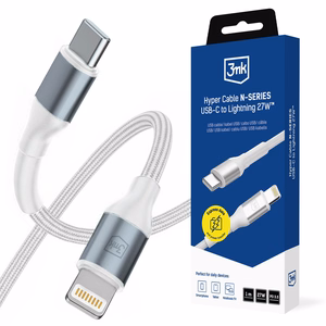 3mk Hyper Cable N-SERIES USB-C / Lightning 1m PD 3.0 9V / 3A 27W - valkoinen