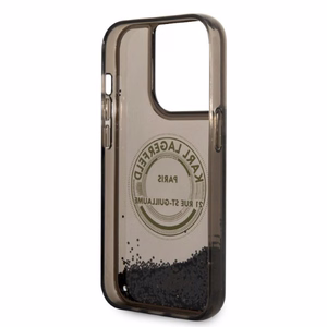Karl Lagerfeld Liquid Glitter RSG suojakuori iPhone 14 Pro:lle - musta