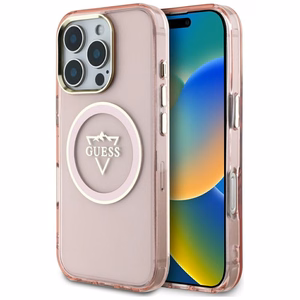 Guess IML Metal Mountain Logo MagSafe iPhone 16 Pro Max Suojakuori - vaaleanpunainen