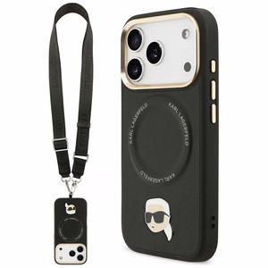 Karl Lagerfeld Big Strap Karl Metal Logo MagSafe suojakuori iPhone 17 Pro:lle - musta