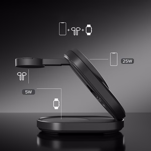 SBS Qi2.2 25W Inductive 3-in-1 Foldable Charging Station with MFI Certificate - Black