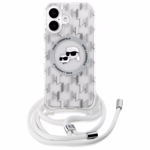 Karl Lagerfeld IML Crossbody Monogram Karl & Choupette Head MagSafe Suojakuori iPhone 16:lle - läpinäkyvä