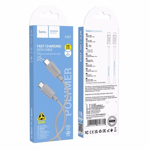 Hoco USB-C - USB-C -kaapeli 3A 60W 1 m X107 harmaa
