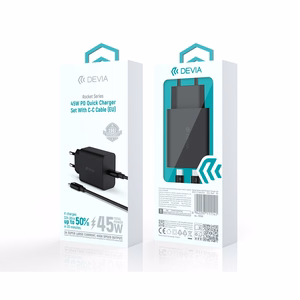 Devia Seinälaturi Rocket PD 45W 1x USB-C Valkoinen + Kaapeli USB-C - USB-C