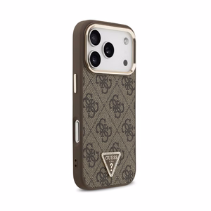 Case Guess PU Leather 4G Strass Triangle Logo Gold Frame MagSafe Apple iPhone 18 Pro Max brown