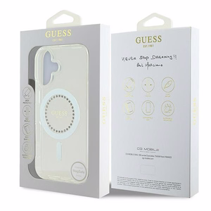 Guess IML Rhinestones MagSafe Case for iPhone 16 Plus - White
