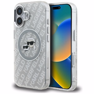 Karl Lagerfeld IML Glitter Karl & Choupette Heads Logo MagSafe suojakuori iPhone 16 - harmaa