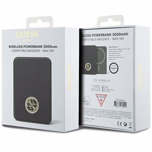 Guess MagSafe 4G Strassed Metal Logo induktio power bank 5W 3000mAh - musta