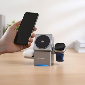 Langaton laturi Forcell F-Energy 3in1 Rotation Cube Qi2 yhteensopiva MagSafe-n kanssa (F-06) hopeinen