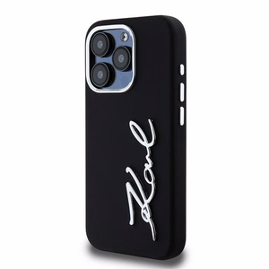 Karl Lagerfeld Silikoninen Metal Script Logo Suojakuori iPhone 15 Pro:lle - musta