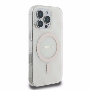 Guess IML 4G Background MagSafe Suojakuori iPhone 16 Pro:lle - valkoinen
