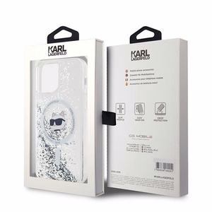 Karl Lagerfeld Liquid Glitter Choupette Head MagSafe suojakuori iPhone 12 / 12 Pro:lle - läpinäkyvä