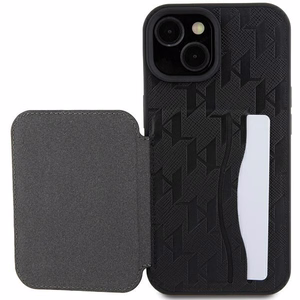 Karl Lagerfeld Saffiano Cardslots and Stand Monogram Ikonik Patch suojakuori iPhone 15:lle - musta