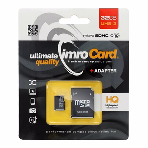 IMRO muistikortti microSD 32GB 100MB/s class 10 UHS 3 SD-sovittimella