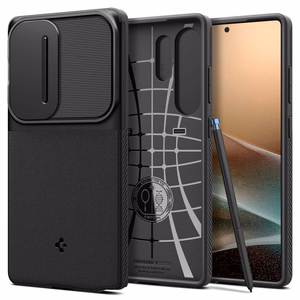 Spigen Optik Armor suojakuori Samsung Galaxy S25 Ultra -puhelimelle musta