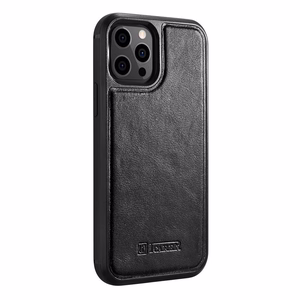 iCarer Nahka Öljyvaha kotelo päällystetty luonnollisella nahalla iPhone 12 Pro Max musta (ALI1206-BK)