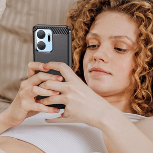 Carbon Case joustava silikoninen hiilikuitusuojakuori Honor Play 40 Plus / Honor X7a:lle musta