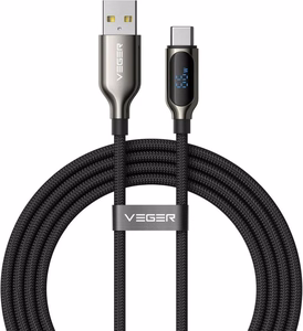 Kaapeli LED-näytöllä, USB A – Type C, VEGER PD 3A 66W, AC1-XHJ, 1,2 m, musta