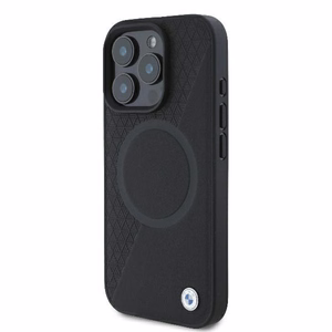BMW Signature nahkainen puolikuviollinen ja Circle MagSafe Suojakuori iPhone 16 Pro:lle - musta