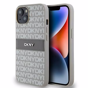 DKNY Nahkainen Mono Stripe & Metal Logo Suojakuori iPhone 15 / 14 / 13:lle - beige