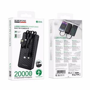 Borofone Power Bank 20000mAh BJ84A Smooth - USB - with USB, Type C, Lightning and Micro USB cables black