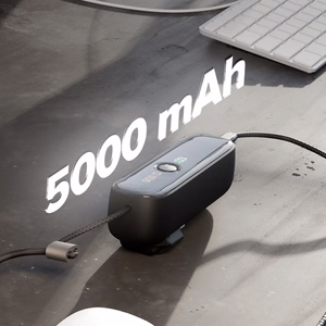 SBS Hybrid PD 20W 5000mAh Power Bank with Built-in Cable and Foldable Plug - Black