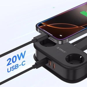 Orico APP 15.5W 5in1 jatkojohto 2x AC + 2x USB-A + 1x USB-C - musta