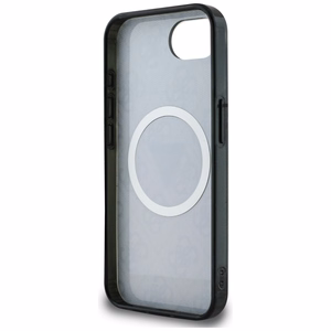 GUESS IML Metal Glitter 4G Circle Triangle MagSafe Alkuperäinen Suojakuori iPhone 17e/16e:lle - Musta