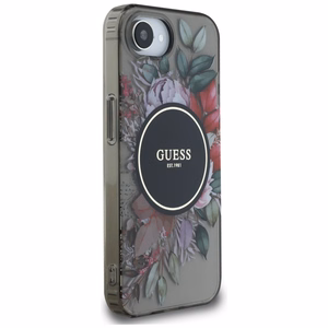 GUESS IML Flowers MagSafe Alkuperäinen Suojakuori iPhone 17e/16e:lle - Musta